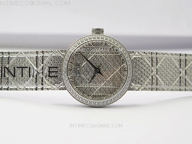 La D de Dior Satine 25mm SS Diamonds 8848F 1:1 Best Edition Silver Dial on SS bracelet Swiss Quartz
