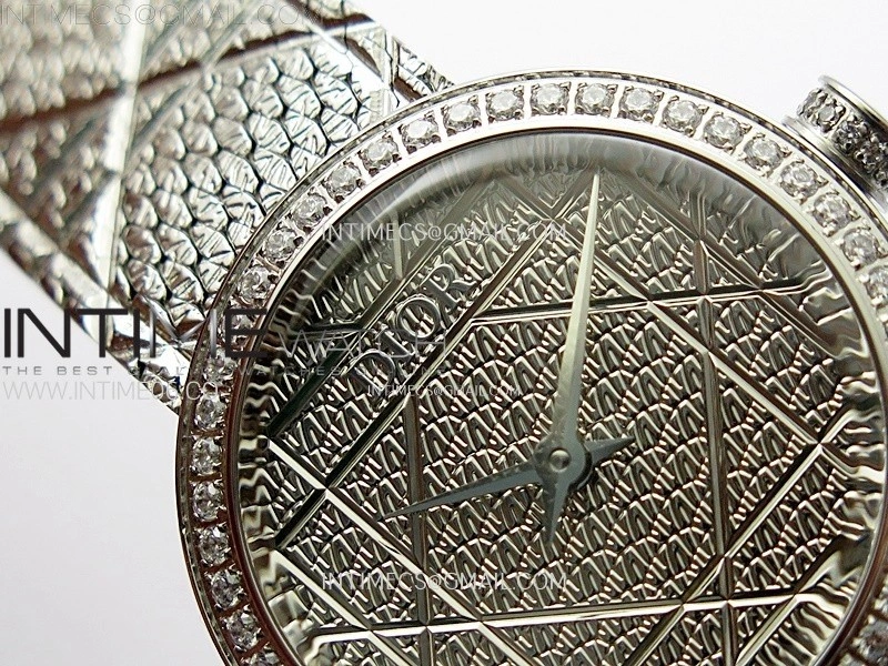 La D de Dior Satine 25mm SS Diamonds 8848F 1:1 Best Edition Silver Dial on SS bracelet Swiss Quartz