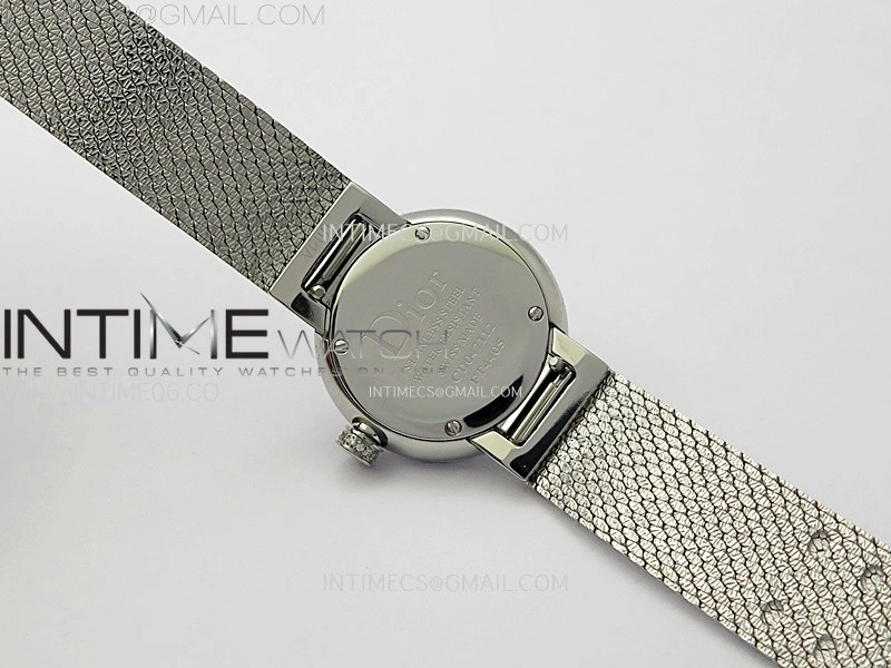 La D de Dior Satine 25mm SS Diamonds 8848F 1:1 Best Edition Silver Dial on SS bracelet Swiss Quartz