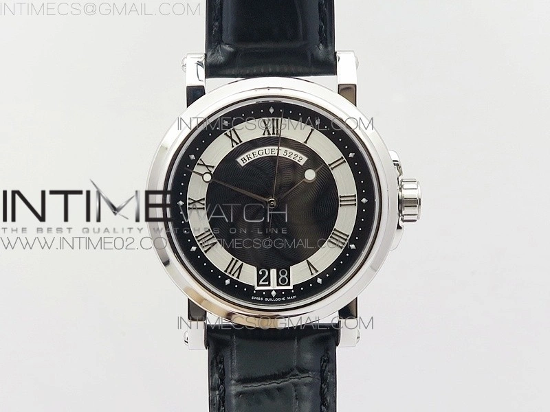 Marine 5222 SS HGF 1:1 Best Edition Black Dial On black Leather Strap Asian Cal.517GG