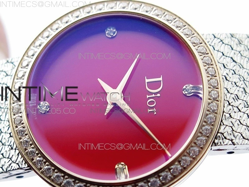 La d de dior satine SS RG Crystal Bezel 8848F 1:1 Best Edition Red Dial on SS bracelet Swiss Quartz