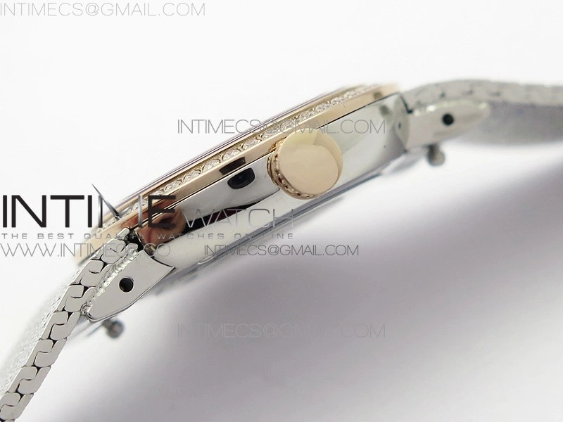 La d de dior satine SS RG Crystal Bezel 8848F 1:1 Best Edition Red Dial on SS bracelet Swiss Quartz