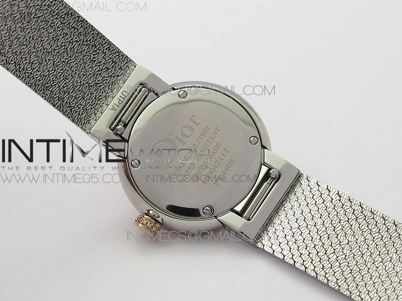 La d de dior satine SS RG Crystal Bezel 8848F 1:1 Best Edition Red Dial on SS bracelet Swiss Quartz