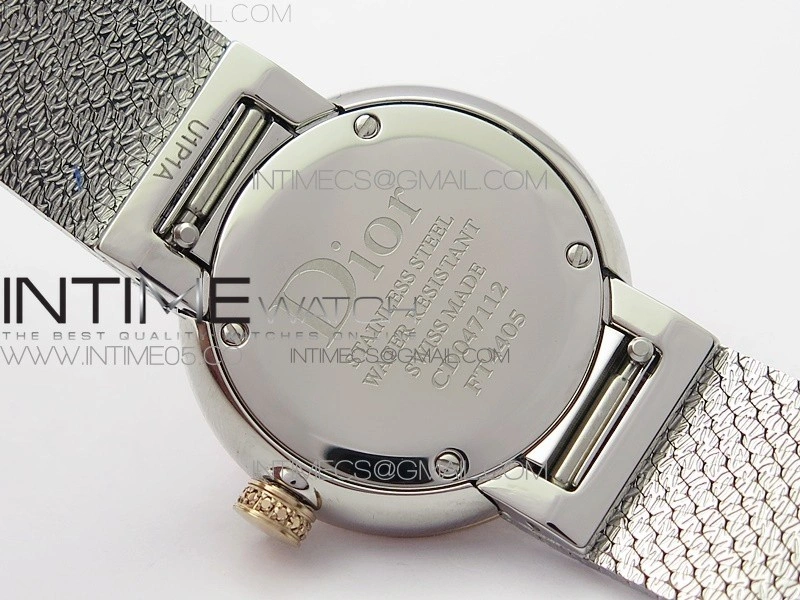 La d de dior satine SS RG Crystal Bezel 8848F 1:1 Best Edition Red Dial on SS bracelet Swiss Quartz