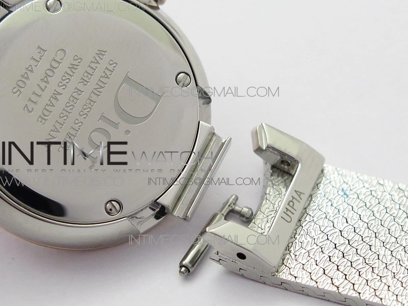 La d de dior satine SS RG Crystal Bezel 8848F 1:1 Best Edition Red Dial on SS bracelet Swiss Quartz