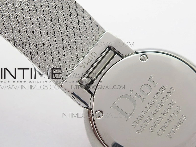 La d de dior satine SS RG Crystal Bezel 8848F 1:1 Best Edition Red Dial on SS bracelet Swiss Quartz