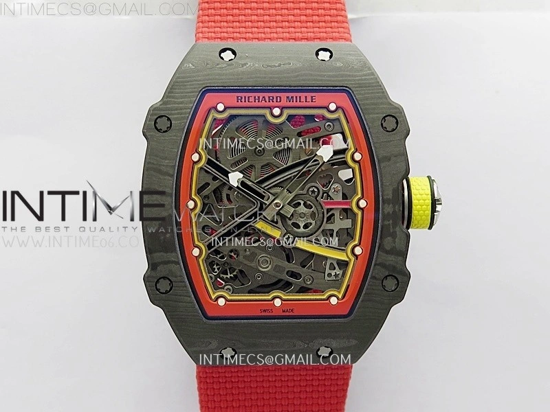 RM67-02 Red Yellow Inner Bezel Real NTPT 1:1 Best Edition Skeleton Dial On Red Nylon strap CRMA7 Clone