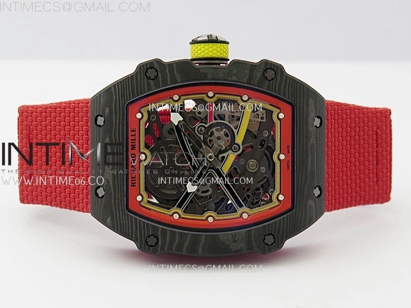RM67-02 Red Yellow Inner Bezel Real NTPT 1:1 Best Edition Skeleton Dial On Red Nylon strap CRMA7 Clone