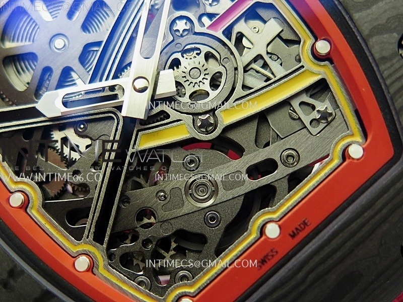 RM67-02 Red Yellow Inner Bezel Real NTPT 1:1 Best Edition Skeleton Dial On Red Nylon strap CRMA7 Clone