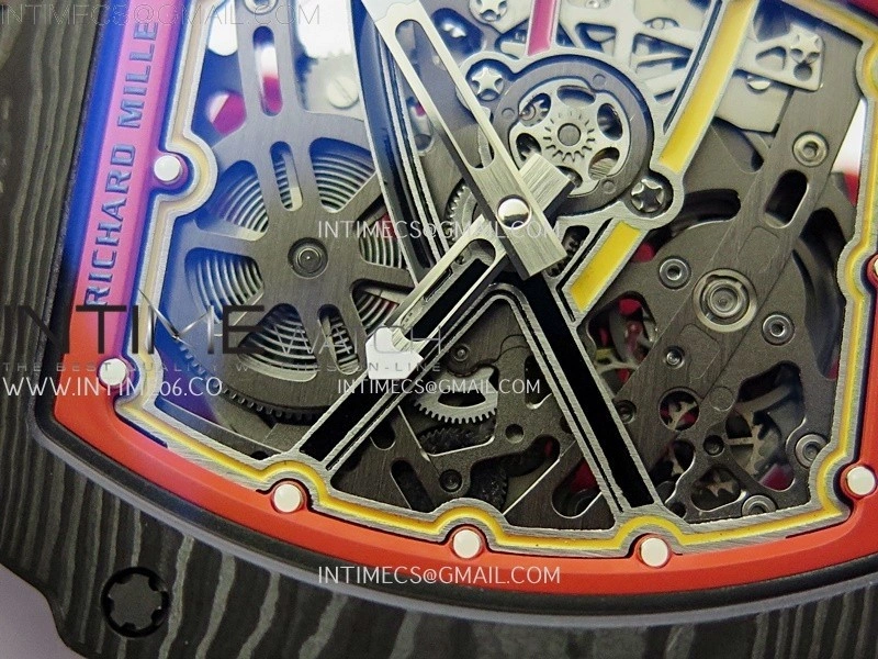 RM67-02 Red Yellow Inner Bezel Real NTPT 1:1 Best Edition Skeleton Dial On Red Nylon strap CRMA7 Clone