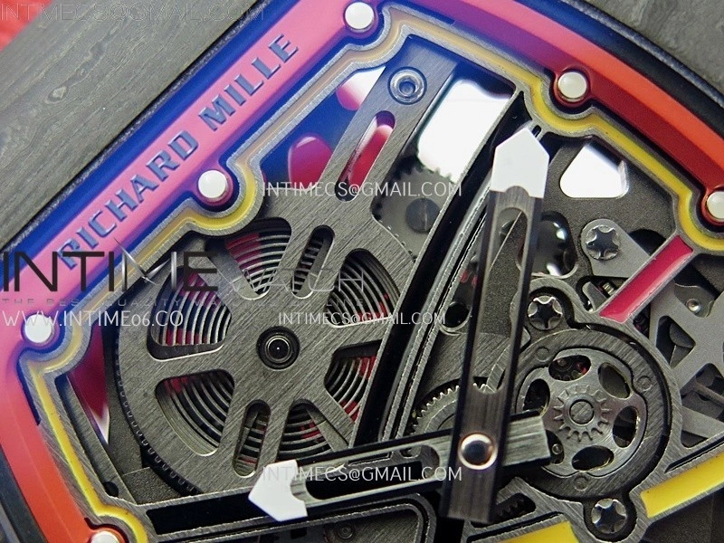 RM67-02 Red Yellow Inner Bezel Real NTPT 1:1 Best Edition Skeleton Dial On Red Nylon strap CRMA7 Clone