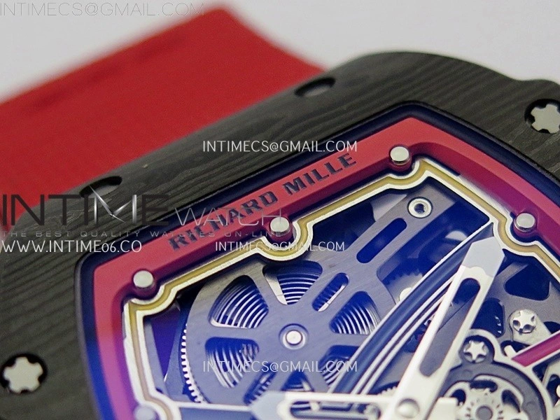 RM67-02 Red Yellow Inner Bezel Real NTPT 1:1 Best Edition Skeleton Dial On Red Nylon strap CRMA7 Clone