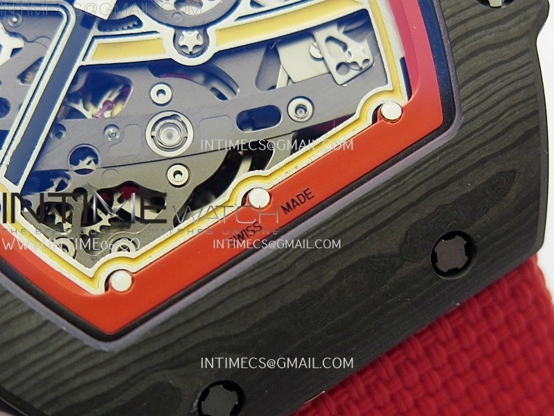 RM67-02 Red Yellow Inner Bezel Real NTPT 1:1 Best Edition Skeleton Dial On Red Nylon strap CRMA7 Clone
