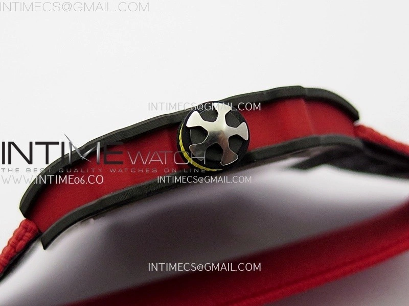 RM67-02 Red Yellow Inner Bezel Real NTPT 1:1 Best Edition Skeleton Dial On Red Nylon strap CRMA7 Clone