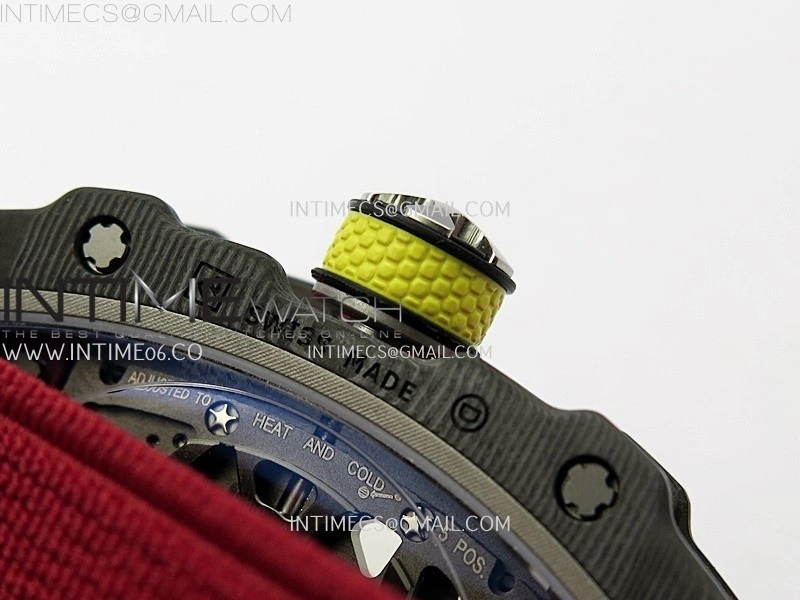 RM67-02 Red Yellow Inner Bezel Real NTPT 1:1 Best Edition Skeleton Dial On Red Nylon strap CRMA7 Clone
