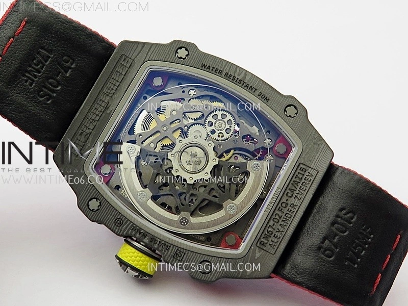 RM67-02 Red Yellow Inner Bezel Real NTPT 1:1 Best Edition Skeleton Dial On Red Nylon strap CRMA7 Clone
