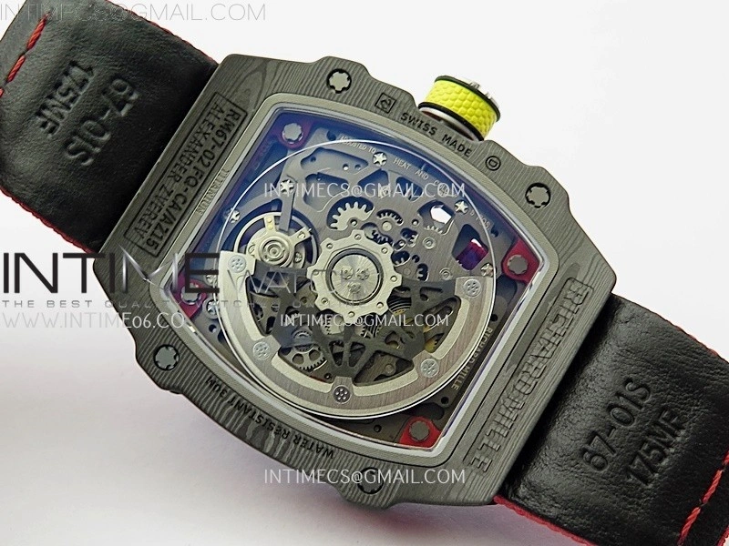 RM67-02 Red Yellow Inner Bezel Real NTPT 1:1 Best Edition Skeleton Dial On Red Nylon strap CRMA7 Clone