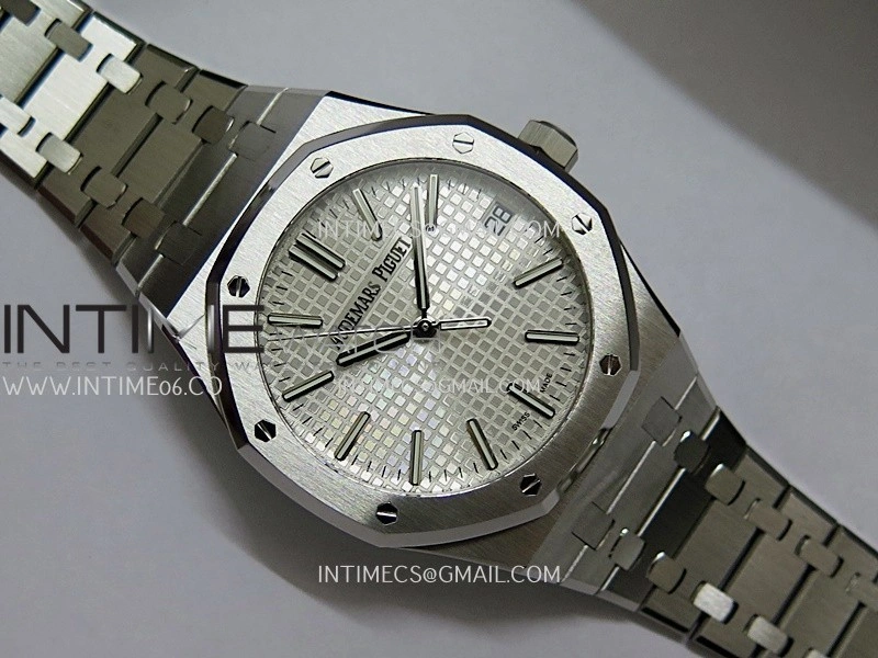 Royal Oak 41mm 15510 Free Sprung SS APSF 1:1 Best Edition Silver Textured Dial On SS Bracelet Super Clone A4302