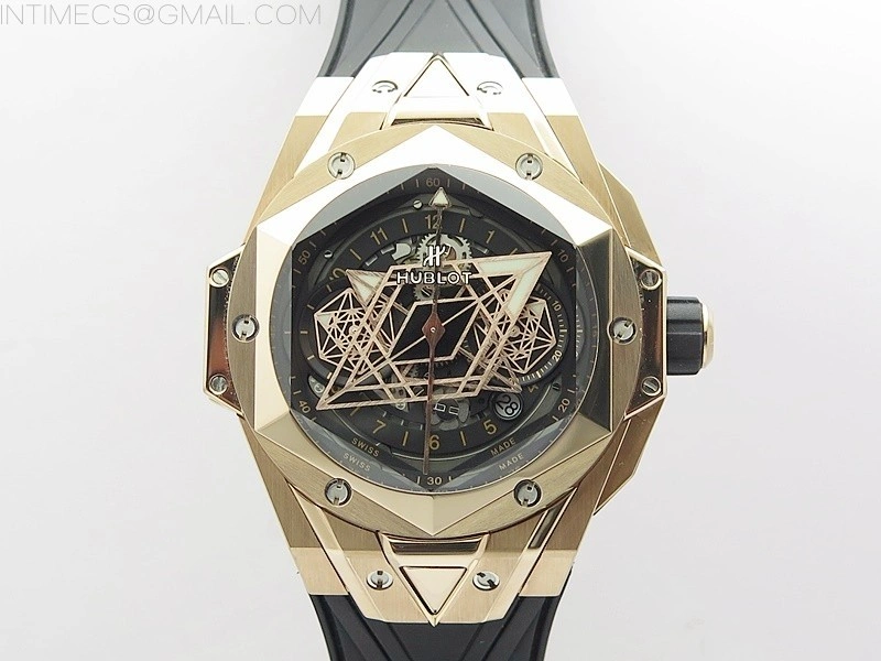 Big Bang Sang Bleu chrono RG B50 Black Skeletonal Dial On Black Gummy Strap Asian 7750