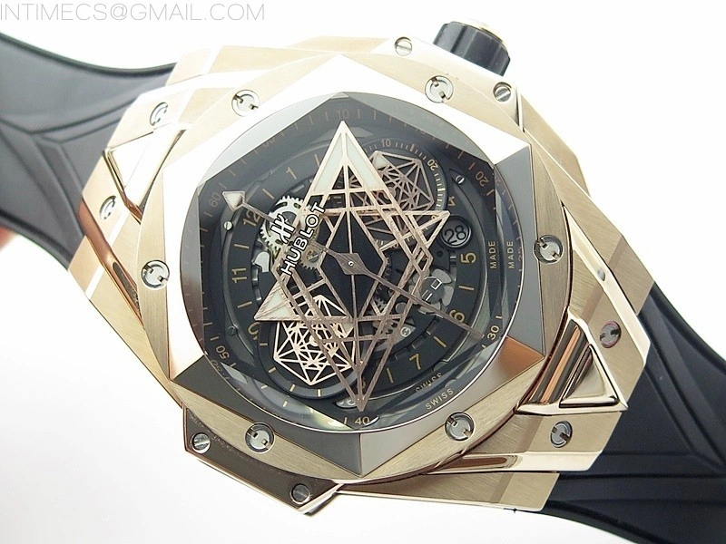 Big Bang Sang Bleu chrono RG B50 Black Skeletonal Dial On Black Gummy Strap Asian 7750
