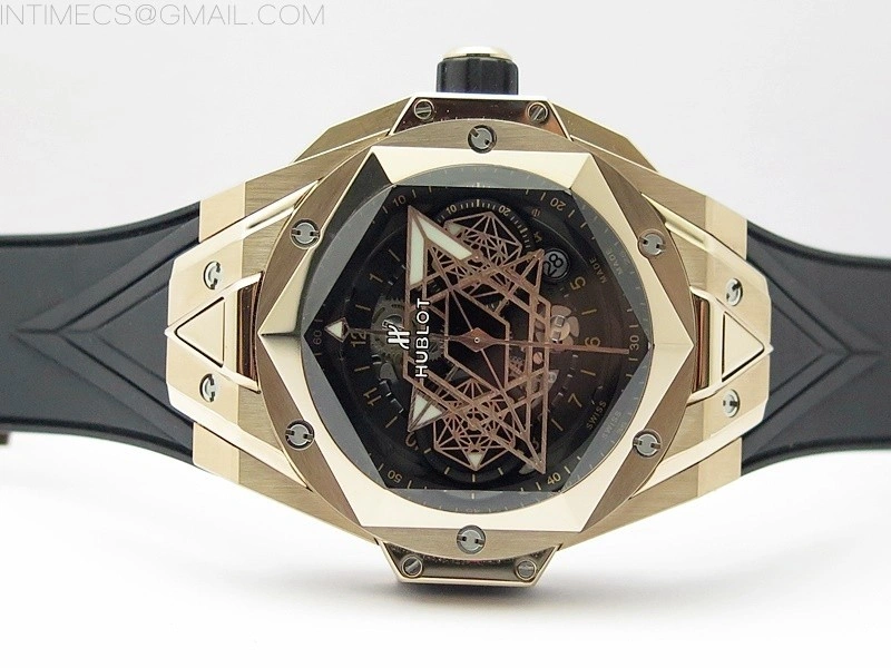 Big Bang Sang Bleu chrono RG B50 Black Skeletonal Dial On Black Gummy Strap Asian 7750