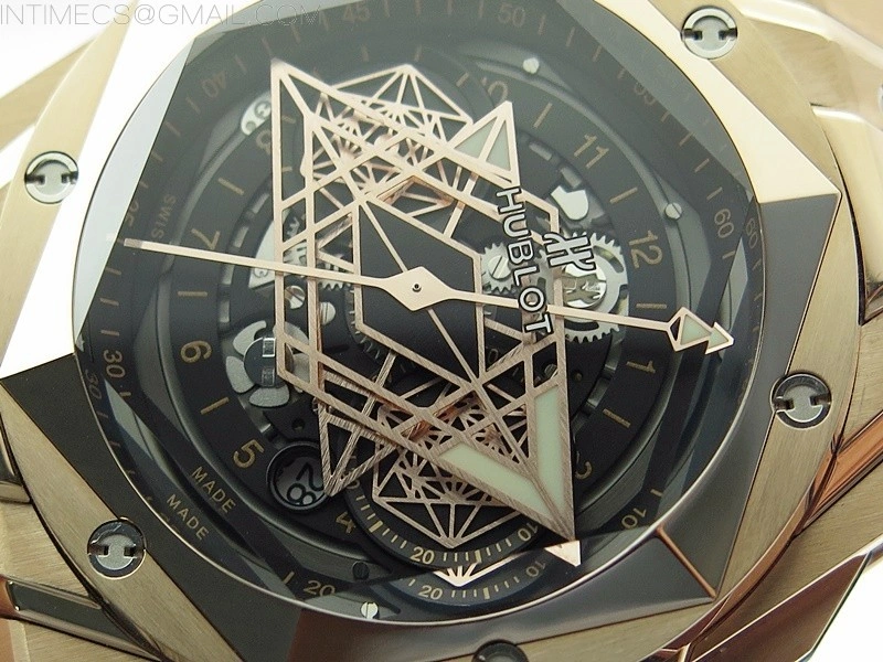 Big Bang Sang Bleu chrono RG B50 Black Skeletonal Dial On Black Gummy Strap Asian 7750