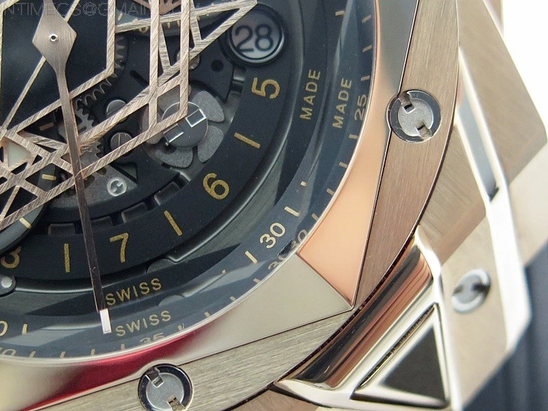 Big Bang Sang Bleu chrono RG B50 Black Skeletonal Dial On Black Gummy Strap Asian 7750