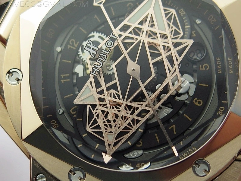 Big Bang Sang Bleu chrono RG B50 Black Skeletonal Dial On Black Gummy Strap Asian 7750