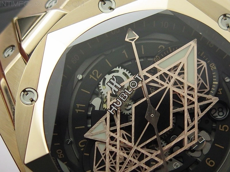 Big Bang Sang Bleu chrono RG B50 Black Skeletonal Dial On Black Gummy Strap Asian 7750