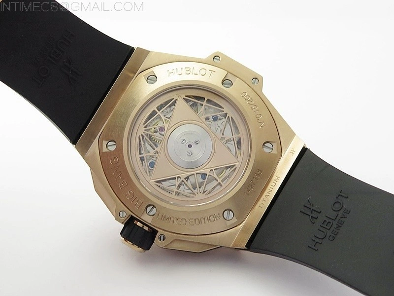 Big Bang Sang Bleu chrono RG B50 Black Skeletonal Dial On Black Gummy Strap Asian 7750