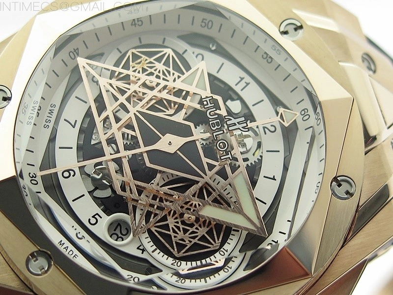 Big Bang Sang Bleu chrono RG B50 White Skeletonal Dial On Black Gummy Strap Asian 7750