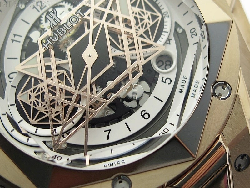 Big Bang Sang Bleu chrono RG B50 White Skeletonal Dial On Black Gummy Strap Asian 7750