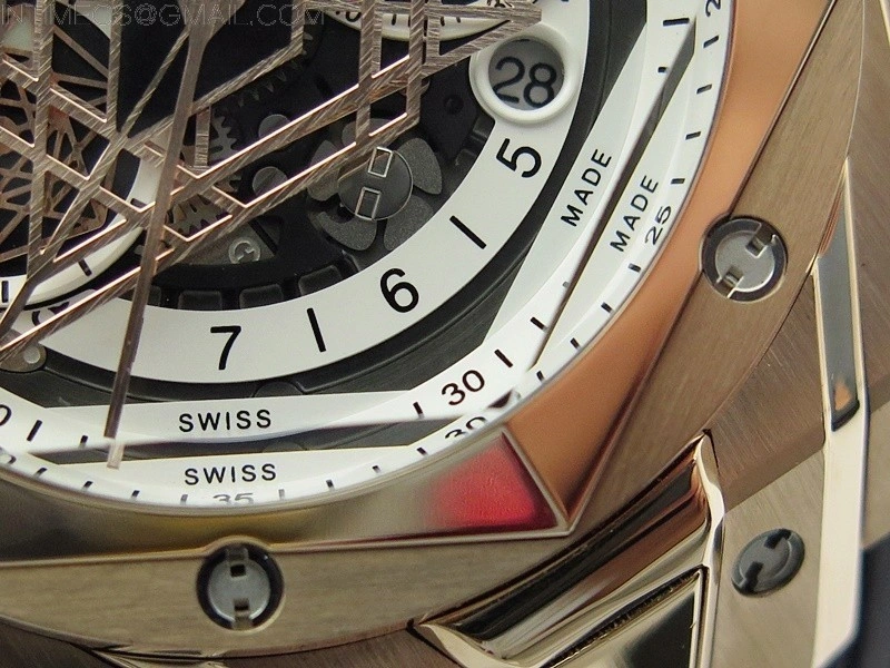 Big Bang Sang Bleu chrono RG B50 White Skeletonal Dial On Black Gummy Strap Asian 7750