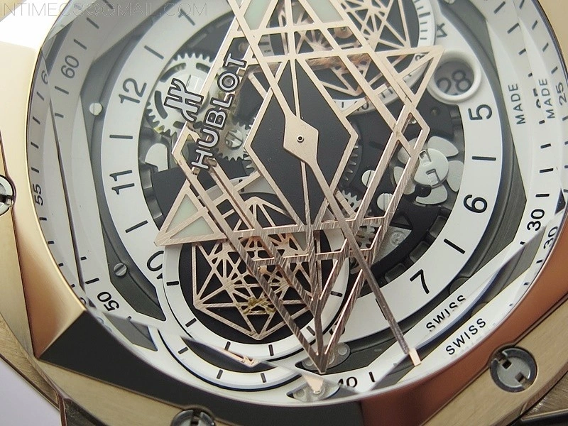 Big Bang Sang Bleu chrono RG B50 White Skeletonal Dial On Black Gummy Strap Asian 7750