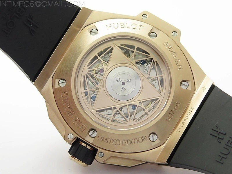Big Bang Sang Bleu chrono RG B50 White Skeletonal Dial On Black Gummy Strap Asian 7750