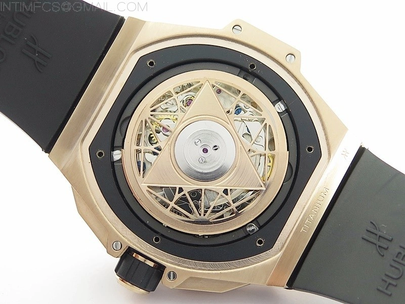 Big Bang Sang Bleu chrono RG B50 White Skeletonal Dial On Black Gummy Strap Asian 7750