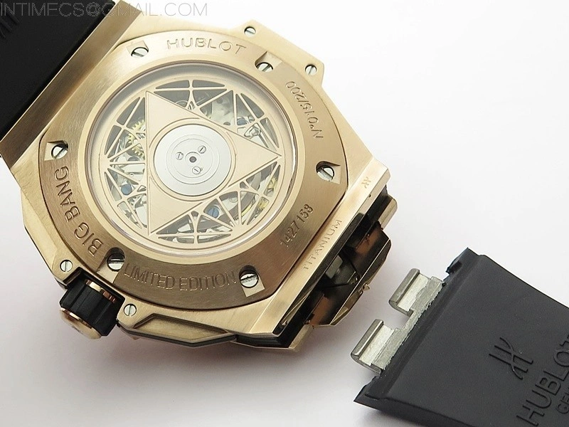 Big Bang Sang Bleu chrono RG B50 White Skeletonal Dial On Black Gummy Strap Asian 7750