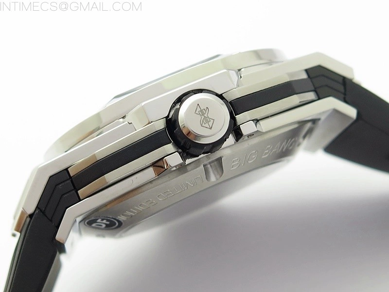 Big Bang Sang Bleu chrono SS B50 Black Skeletonal Dial On Black Gummy Strap Asian 7750