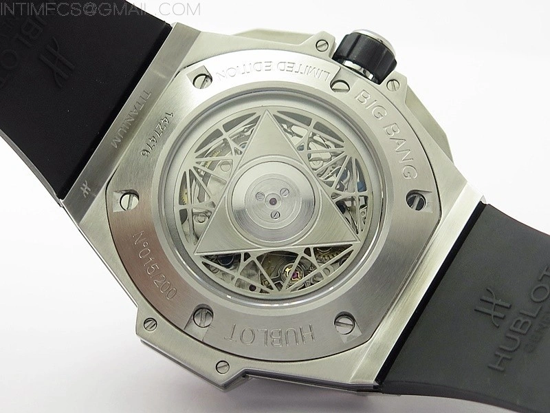 Big Bang Sang Bleu chrono SS B50 Black Skeletonal Dial On Black Gummy Strap Asian 7750