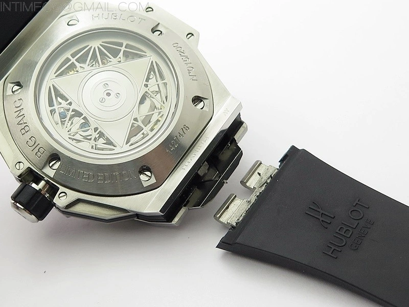 Big Bang Sang Bleu chrono SS B50 Black Skeletonal Dial On Black Gummy Strap Asian 7750