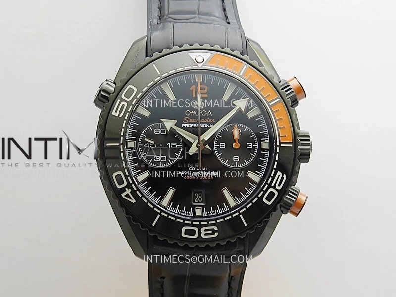 Planet Ocean Master Chronometer Black Orange Ceramic Bezel DLC VRF 1:1 Best Edition Black Dial On Black Rubber Strap A9900