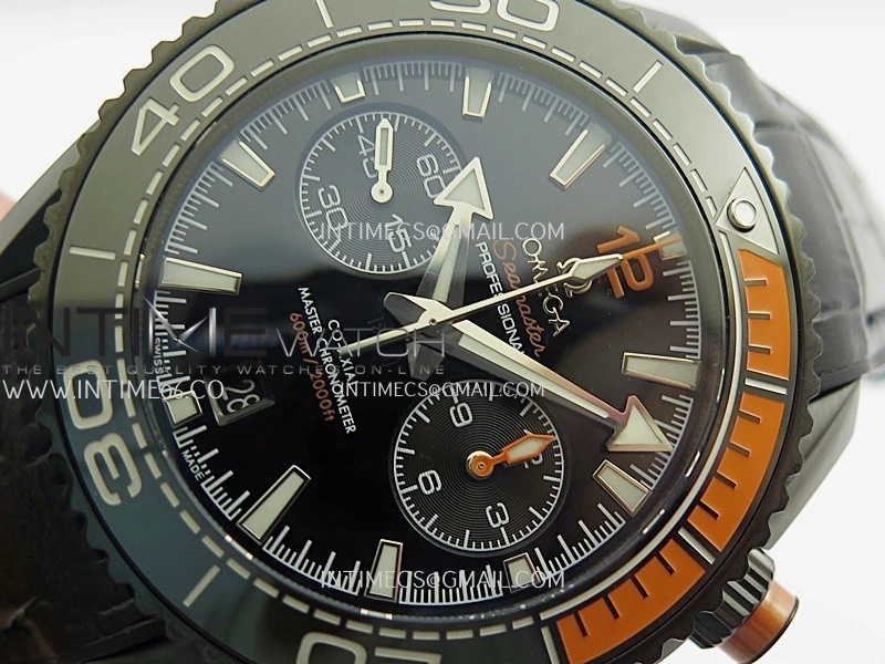 Planet Ocean Master Chronometer Black Orange Ceramic Bezel DLC VRF 1:1 Best Edition Black Dial On Black Rubber Strap A9900