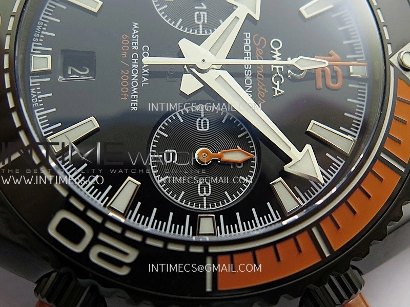 Planet Ocean Master Chronometer Black Orange Ceramic Bezel DLC VRF 1:1 Best Edition Black Dial On Black Rubber Strap A9900