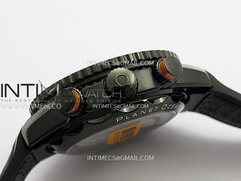 Planet Ocean Master Chronometer Black Orange Ceramic Bezel DLC VRF 1:1 Best Edition Black Dial On Black Rubber Strap A9900