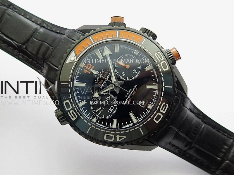 Planet Ocean Master Chronometer Black Orange Ceramic Bezel DLC VRF 1:1 Best Edition Black Dial On Black Rubber Strap A9900