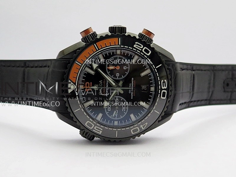 Planet Ocean Master Chronometer Black Orange Ceramic Bezel DLC VRF 1:1 Best Edition Black Dial On Black Rubber Strap A9900