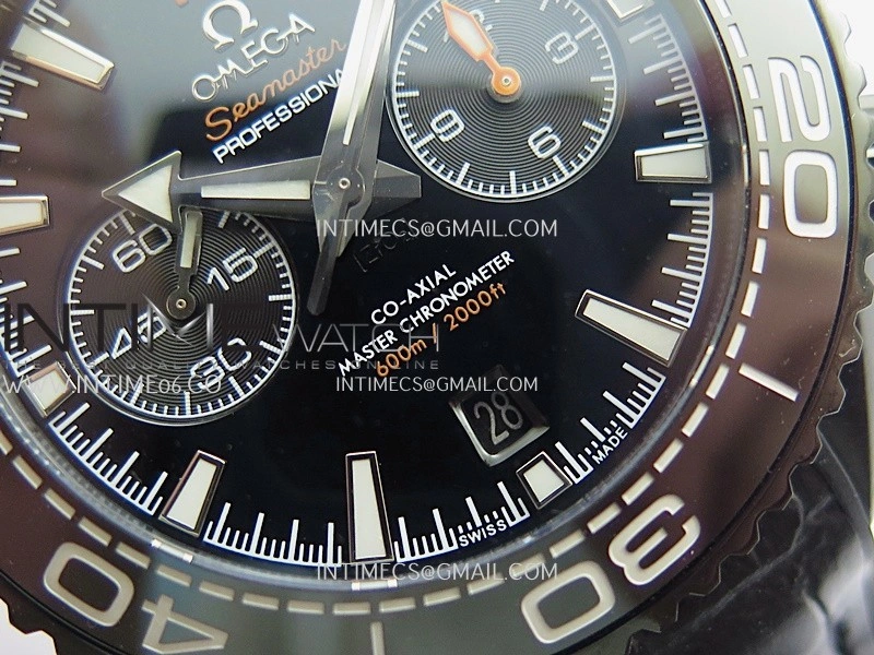 Planet Ocean Master Chronometer Black Orange Ceramic Bezel DLC VRF 1:1 Best Edition Black Dial On Black Rubber Strap A9900