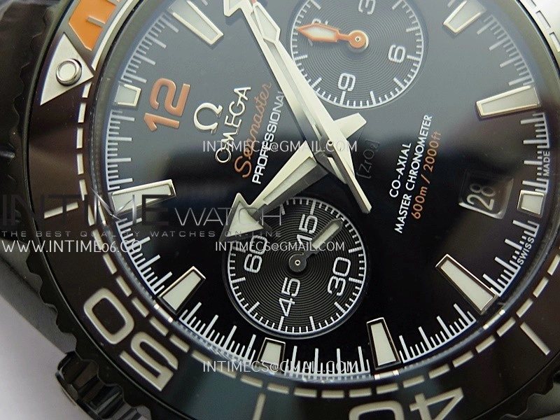 Planet Ocean Master Chronometer Black Orange Ceramic Bezel DLC VRF 1:1 Best Edition Black Dial On Black Rubber Strap A9900