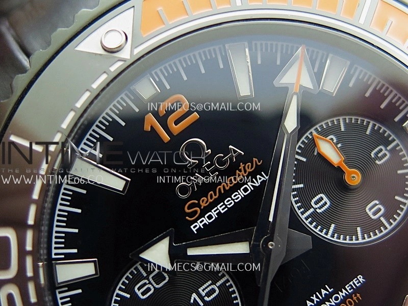 Planet Ocean Master Chronometer Black Orange Ceramic Bezel DLC VRF 1:1 Best Edition Black Dial On Black Rubber Strap A9900