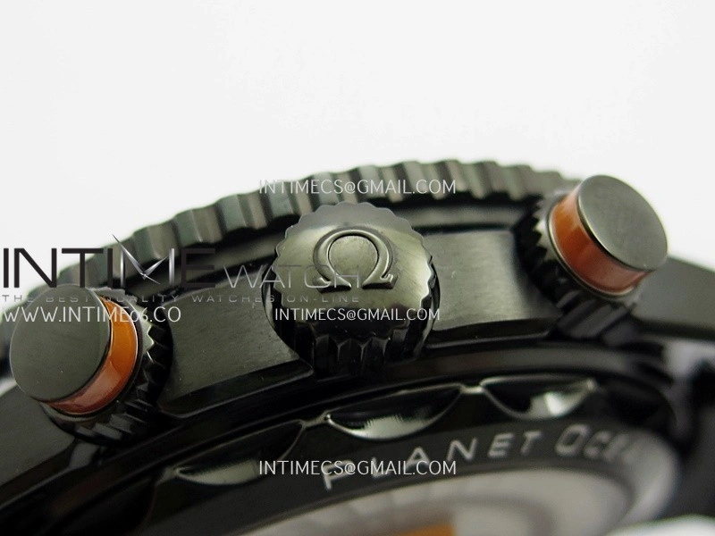 Planet Ocean Master Chronometer Black Orange Ceramic Bezel DLC VRF 1:1 Best Edition Black Dial On Black Rubber Strap A9900